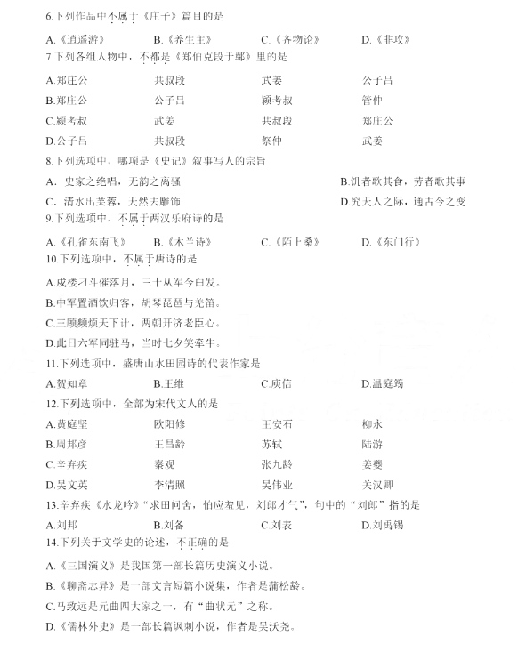 2020年浙江省專升本語文真題